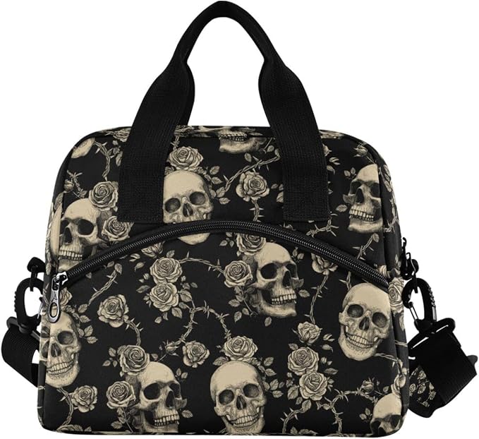Skull Insulated Lunch Bag Reusable Lunch Tote Bag Cooler Bag for Women Men Adult Lunch Box with Adjustable Shoulder Strap Leakproof Lunch Bag for Work Picnic Camping