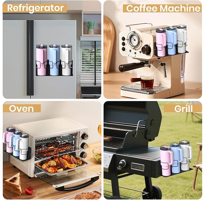 2Pack Space Saving Magnetic Refrigerator Organizer for Stanley 40oz Cup Holder, Water Bottle Organizer for Stanley 30oz Tumbler, Cup Accessories for Kitchen Cabinet
