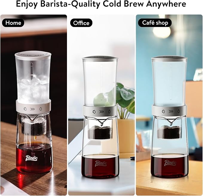 Bincoo Drip Cold Brew Coffee Maker,450ml High Borosilicate Glass Ice Drip Coffee Brewer,Adjustable Dual-Outlet Drip Speed, Constant Pressure Brewing