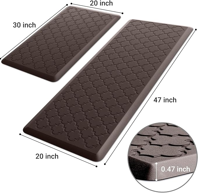Kitchen Mat [2 PCS] Cushioned Anti-Fatigue Floor Mat Water Resistant Non-Skid Kitchen Mats and Rugs Ergonomic Comfort Foam Kitchen Rugs Standing Mat for Floor Office Sink (Chocolate,20"x30"+20"x47")