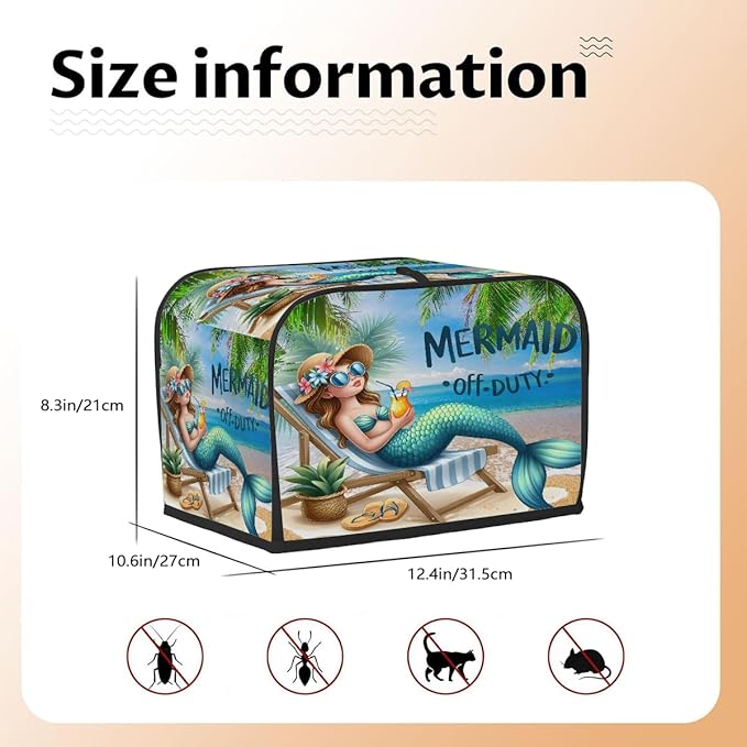 Beach Turquoise Mermaid Toaster Cover 4 Slice Dust and Fingerprint Protection Toaster Bread Maker Covers Washable Kitchen Small Appliance Covers for Kitchen Accessories Decor Bakeware Women Gift