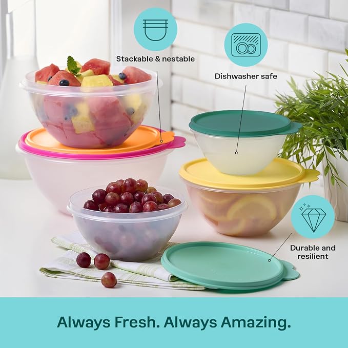 Tupperware Heritage Wonderlier 10 Piece Food Storage Bowl Set in Fauna Colors - Dishwasher Safe & BPA Free - (5 Containers + 5 Lids)