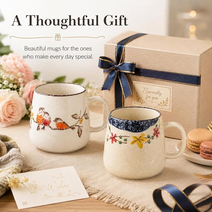 clothmile 2.8 inch 4 Pieces Japanese Retro Ceramics Mug Asian Chinese Coffee Cups Set for Restaurant, Diner, Farmhouse, Coffee Shop, Home