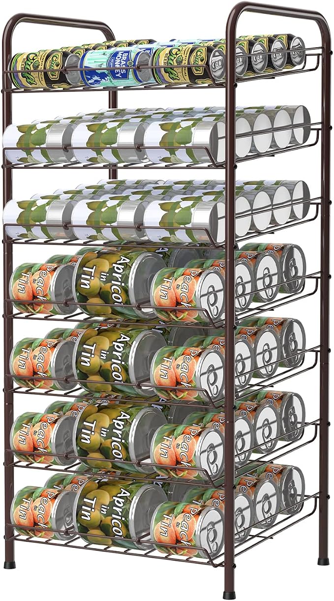 Vrisa Can Organizer for Pantry 7-tier Can Dispenser Rack Holde up to 84 Cans Multifunctional Can Holder for Canned Food Storage Kitchen Cabinet or Pantry Shelf Rustic Brown
