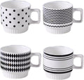 Stackable Coffee Mugs Set of 4, Simple Geometric Patterns Coffee Mug, 12oz Tea Cup Set, Espresso Cups, Stacked Mug Set for Household Party Housewarming Gift