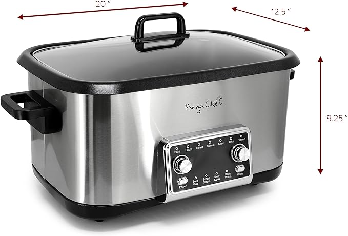 MegaChef Deluxe 8 Quart 12-in-1 Programmable Multi Cooker with Sous Vide and Multi-Functions, Digital Display, Adjustable Temperature & Time, Removable Pot, Tempered Glass Lid