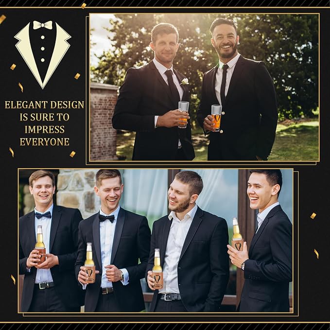 50Pcs Groomsmen Gifts Groomsmen Proposal Box with Shot Glasses Socks Sunglasses PU Leather Toiletry Bag Bottle Opener Can Cooler Groomsman Gifts for Wedding Groomsmen Best Man Gift (50, Brown)