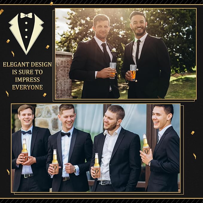 20Pcs Groomsmen Gifts Groomsmen Proposal Box with Shot Glasses Socks Sunglasses PU Leather Toiletry Bag Bottle Opener Can Cooler Groomsman Gifts for Wedding Groomsmen Best Man Gift (20, Brown)