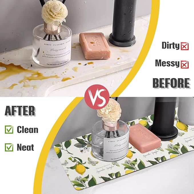 Sink Faucet Absorbing Mat, 2 Pack Drying Mat Around Faucet Sink Splash Guard Behind Faucet Sinkmat For Kitchen Bathroom Island Rv 24 * 5.5 Inch (60 * 14 cm)