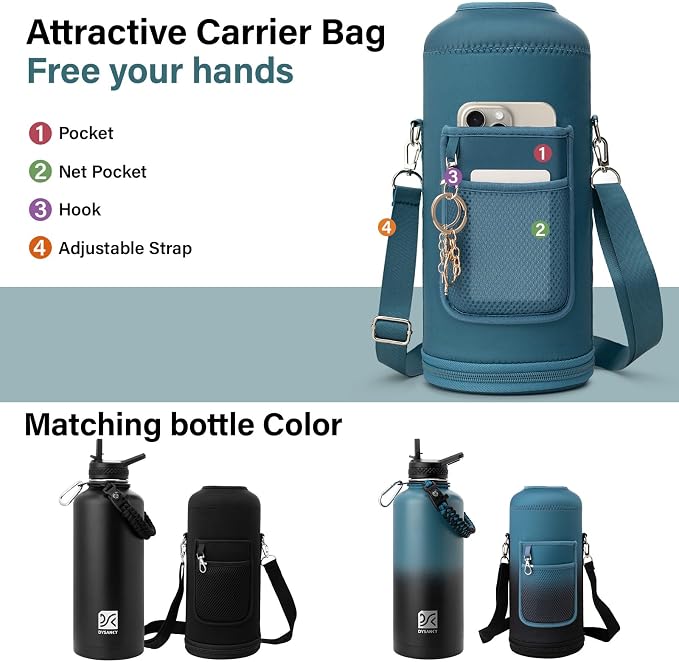 DYSANKY Insulated Water Bottle | Thickened Stainless Steel for Gym and Hiking with Straw, Carrier Bag, Handle Strap | BPA-Free 87 oz