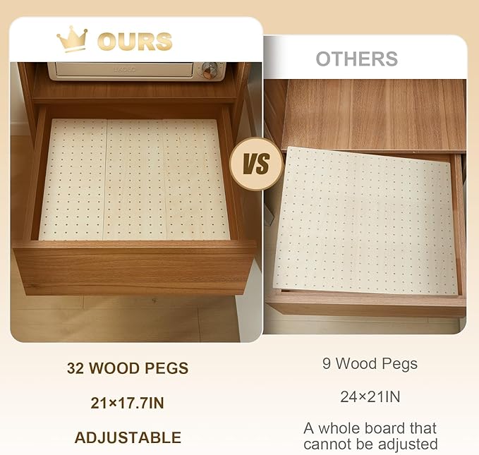 Kigley 3 Pcs Wood Pegboard Drawer Organizer with 32 Pegs Wooden Peg Board Drawer Shelf Organizer Adjustable Peg System for Dishes Plate Pot Container Cookware Utensil Kitchen(20.98 x 5.91 in)