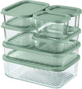 EATEX Grooved Base Glass Meal Prep Containers, 7 Pack Glass Storage Containers with Lids for Meal Prep & Lunch, Microwave Oven Freezer Dishwasher Safe, Anti Moisture Non-Stick Design - Sage Green