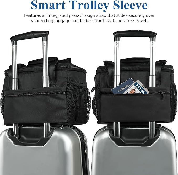 Gloppie Flight Crew Lunch Bag with Luggage Trolley Sleeve - Professional Insulated Cooler Bag for Flight Attendants & Pilots, Leakproof Lunch Box with Reinforced Structure for Travel & Work, Blue XL