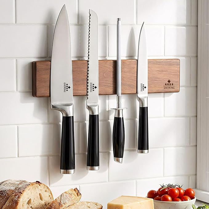Magnetic Knife Strips, Magnetic Knife Holder for Wall 10 Inch, Acacia Wood Knife Magnetic Strip Use as Knife Bar, Knife Holder for Kitchen Utensil Organizer, Without hooks