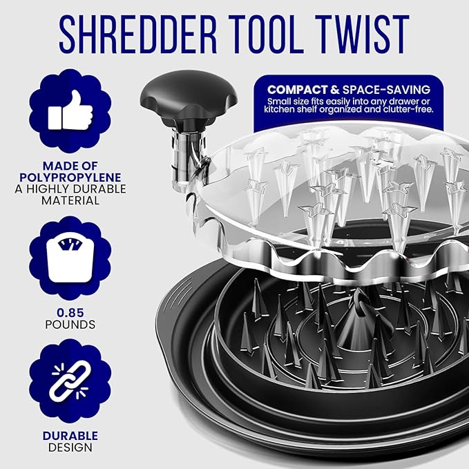 Naluva Home Tools - 3-in-1 Meat Shredder Claws Kit with Serving Tongs & Brush | Effortless Hand Shredder for Chicken, Pulled Pork & Meal Prep | Non-Slip Base