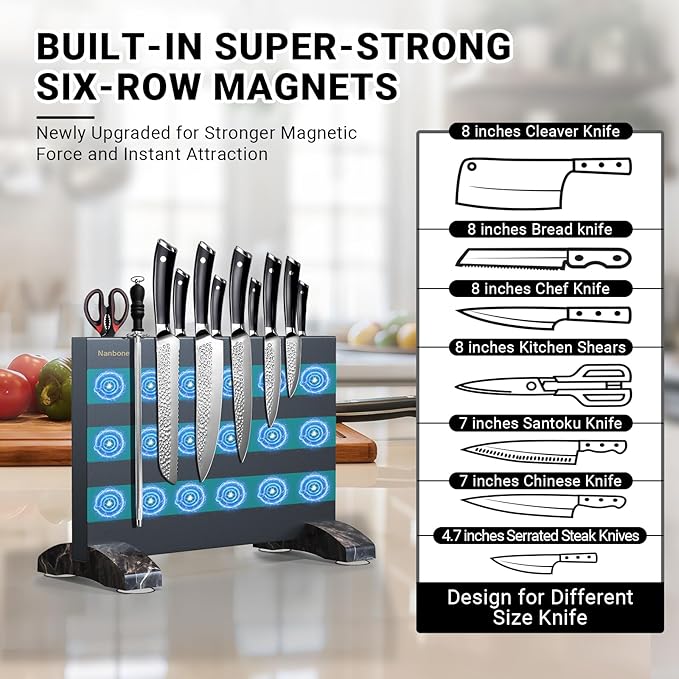 Black Magnetic Knife Block Stand Without Knives Black Double Sided Magnetic Knife Holder Rack for Kitchen Counter Stainless Steel Knife Magnetic Strip Display Stand Storage Organizer