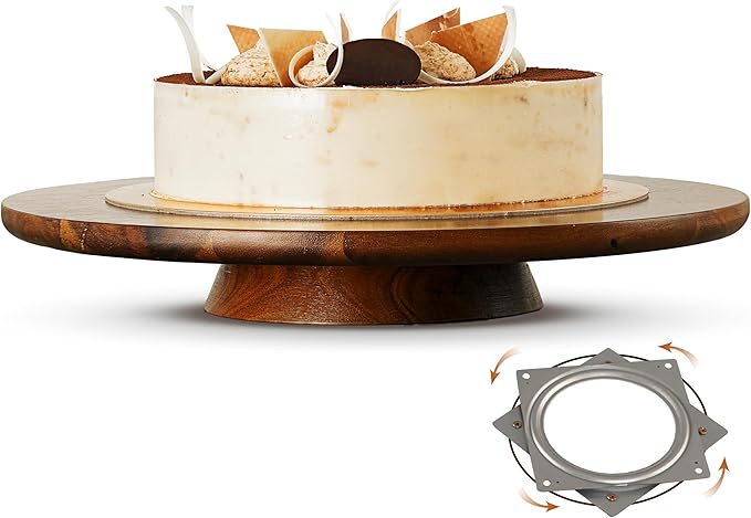 TIDITA 13" Acacia Cake Stand Rotating – Rustic Wood Turntable Pedestal Stands – Wooden Spinning Tables for Food Serving - Round Cake Decorating for Cupcake Dessert Display in Party, Wedding, Birthday