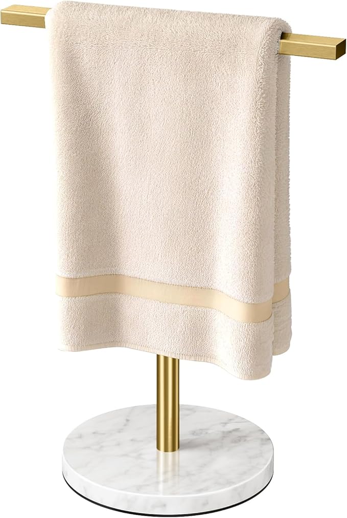 Gypie Gold Hand Towel Holder Stand T-Shape, Countertop Towel Rack for Bathroom Kitchen, Towel Holder Marble Base
