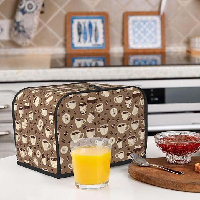 Toaster Cover 2 Slice Coffee Pattern Bean Kitchen Small Appliance Covers with Pockets Dust and Fingerprint Protection