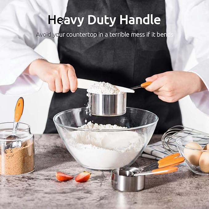 U-Taste 10 Piece Measuring Cups and Spoons Set in 18/8 Stainless Steel, and 600ºF Heat Resistant 13 inch Large Non-Stick Silicone Soup Ladle (Orange)