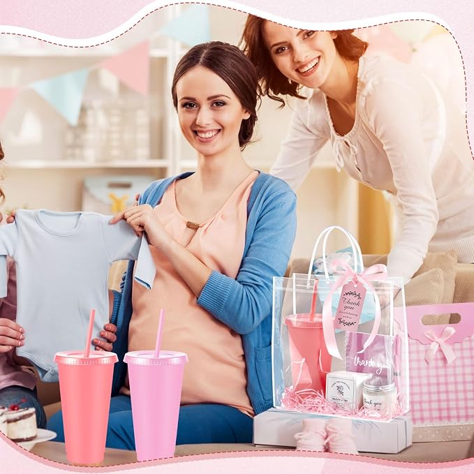 Nuogo 6 Sets New Parent Shower Prizes for Player Winners Adult, Wedding Bridal Shower Gift, Plastic Tumbler Notebook Scented Candle Ballpoint Pen Bag (Gradient Pink,Classic Style)