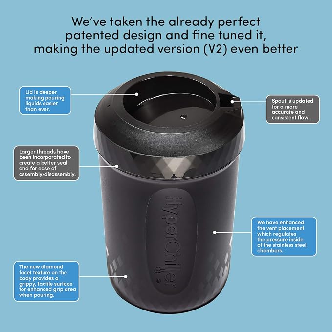 HyperChiller HC3 Patented Iced Coffee/Beverage Cooler, NEW, IMPROVED,STRONGER AND MORE DURABLE! Ready in One Minute, Reusable for Iced Tea, Wine, Spirits, Alcohol, Juice, 12.5 Oz, Black