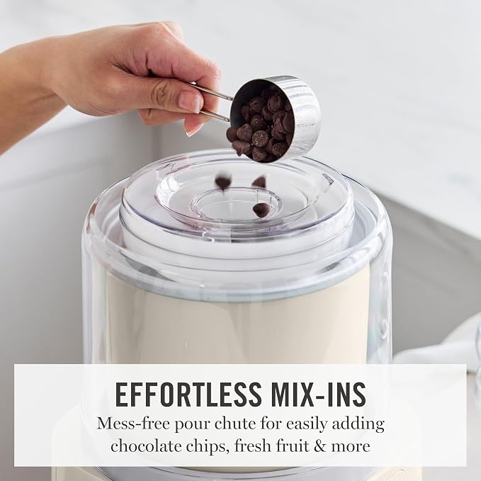 Martha Stewart Ice Cream Maker, 2 Quart Double-Insulated Freezer Bowl, Sorbet & Frozen Yogurt, Ready in 20 Minutes, Mix-Ins Chute, Easy to Clean, Linen Cream