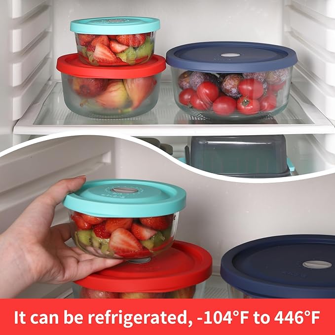 Replacement Lids for Pyrex 7200-PC 2 Cup and 7201-PC 4 Cup and 7402-PC 6/7 Cup, Silicone Round Storage Cover Lid for Anchor Hocking Glass Bowl 6 Pack Red