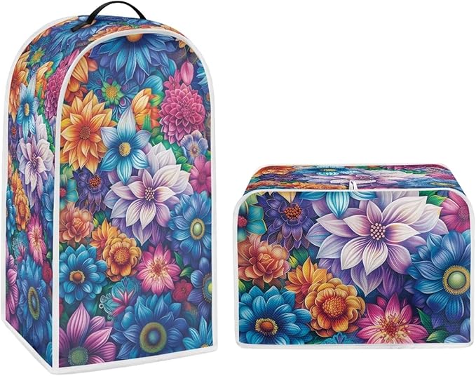 Bright Blossoms Kitchen Blender Cover Toaster Cover Boho Mandala Floral 4 Slice Washable Kitchen Accessories Small Appliance Protector Covers