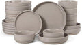 HaWare 24-Piece Plates and Bowls Set for 6, Stoneware Dinnerware Sets with Pasta Bowl, Dishes Set for Home Restaurant, Speckled Cream Coffee