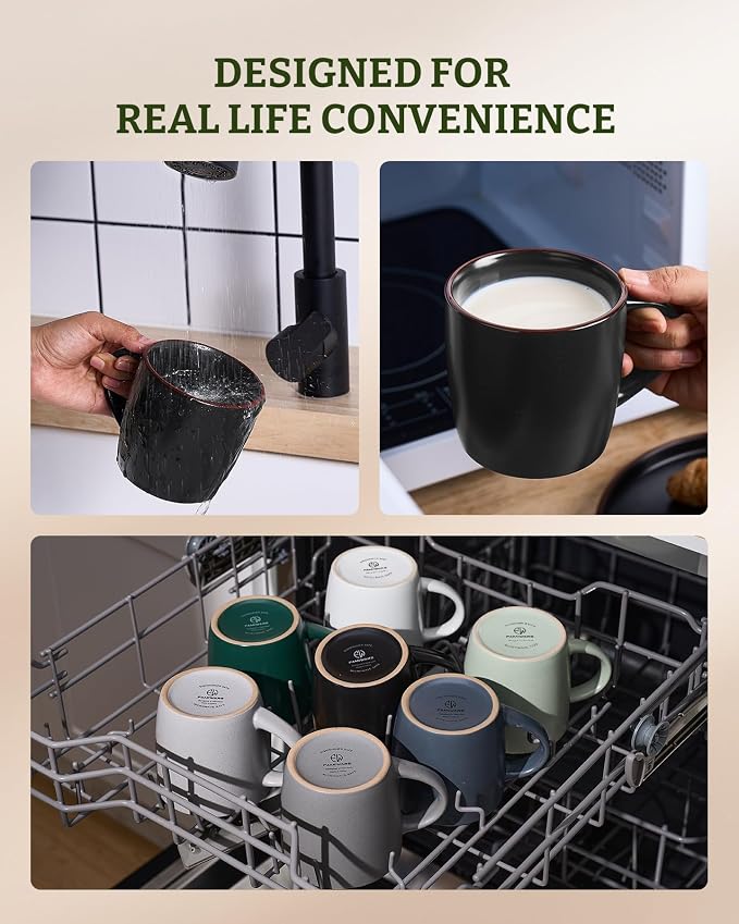 famiware Mercury Coffee Mugs 13 oz, Coffee Mugs Set of 4 with Handle, Cups for Latte, Hot Tea, Cappuccino, Mocha, Cocoa, Black