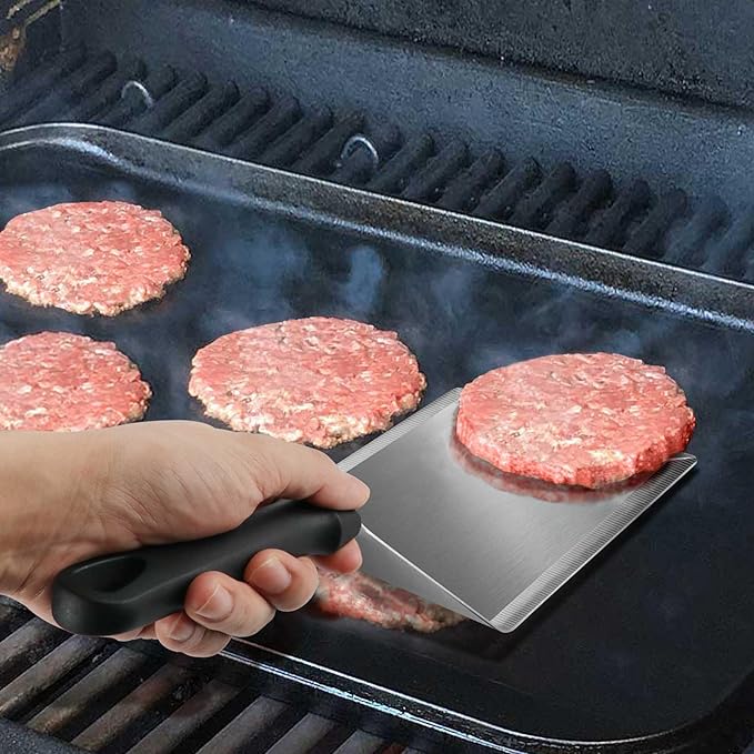 HULISEN Smashed Burger Kit, Stainless Steel Burger Press, Grill Spatula and Spice Dredge Shaker - Burger Smasher Griddle Accessories Kit for Flat Top Griddle Grill Cooking, Gift Package