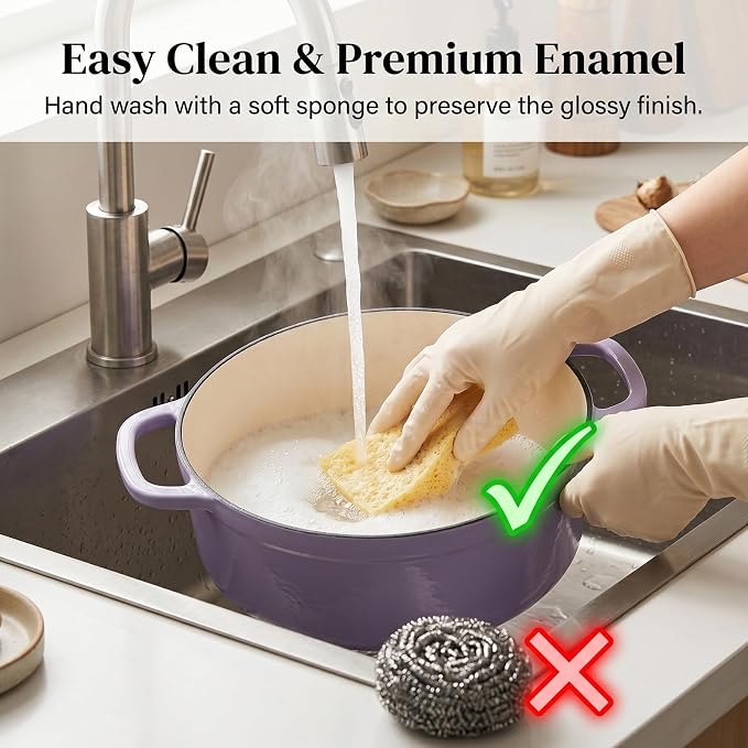 3.7 QT Enameled Cast Iron Dutch Oven with Lid, Purple - Heavy Duty Casserole Braiser Pot for Sourdough Bread, Roasting & Stews, Induction Compatible, Oven Safe 500°F for Small Families