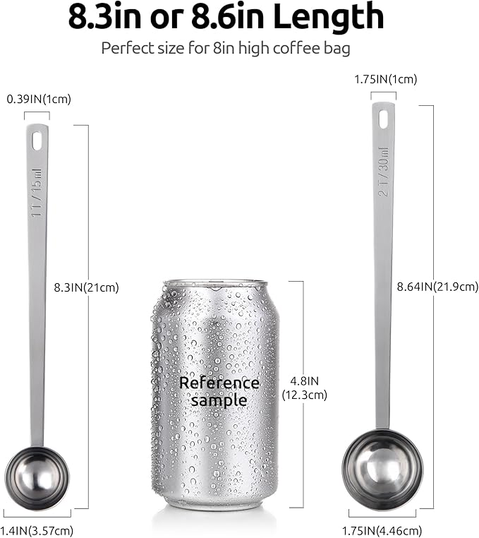 U-Taste 600ºF Heat Resistant BPA Free Silicone Spatula Set of 4 (Multicolor), and 18/8 Stainless Steel 8in Long Coffee Scoop Set of 2, 1&2Tbsp(15&30ml)
