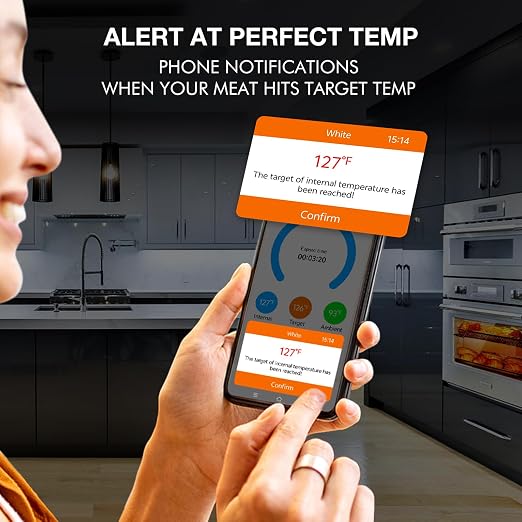 Bluetooth Meat Thermometer Wireless with Dual Probes, 650ft Long Range Smart App Controlled Food Thermometer for Grill, Smoker & Oven, Rechargeable IP67 Waterproof