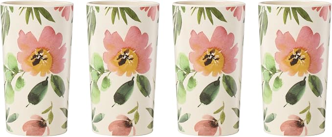 Oneida 24 Seven Melamine Collection, Dishwasher Safe Melamine Dinnerware and Drinkware, Floral Pattern, Tumbler Set, 16 oz, 4-Piece
