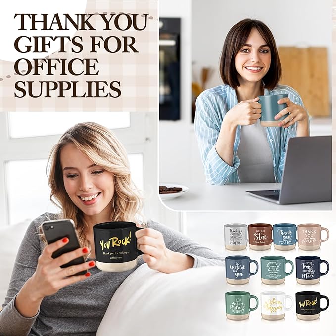 Didaey 10 Pcs Thank You Mugs Employee Appreciation Gifts Bulk Thank You Gifts for Coworkers Office Staff Work Team Teachers Nurse Employee Motivational Ceramic Coffee Mugs