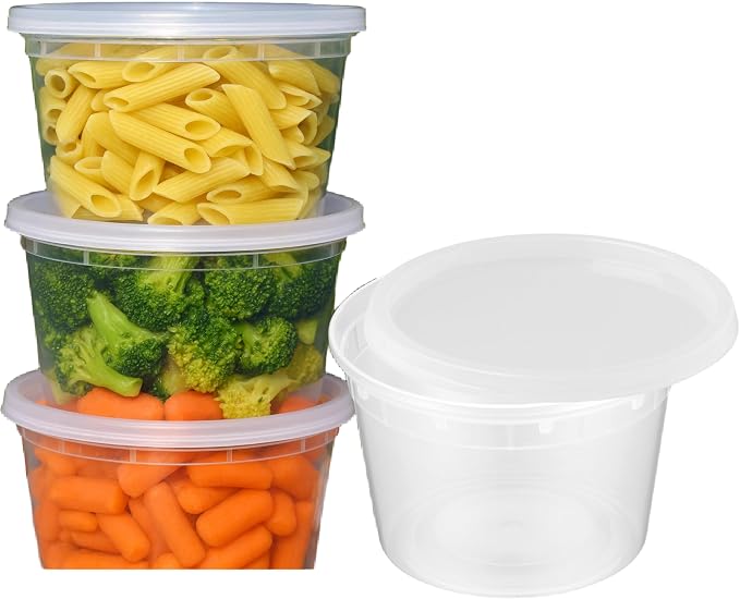 16oz [24 set] Heavy Duty Plastic Deli Container | BPA-Free Food Storage with Airtight Leak‑Proof Lids | Microwave, Freezer & Dishwasher Safe – Stackable, Bulk Reusable Soup & Meal Prep Tub