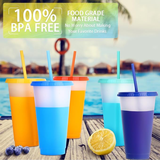 Honeydak 100 Pack Tumbler with Straw and Lid Bulk Cups for Gifts Glitter Plastic Coffee Cups 24-27 oz Reusable Water Bottle Iced Coffee Travel Mug Party Favors for Birthdays Travel (Mixed Color)