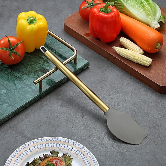 Gold Spatulas, Berglander Non-stick Silicone Flexible Scrapers Baking Mixing Tool With Titanium Gold Plating Handle, Baking Tools, Heat Resistant, Dishwasher Safe, Easy to Clean