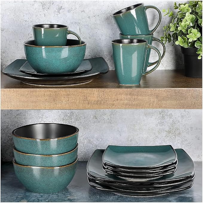 Gibson Elite Soho Lounge 16 Piece Dinnerware Set, Teal
