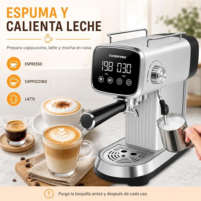 Espresso Machines 20 Bar with LED Touchscreen, Adjustable Temperature(185~203°F) Timing(25~60s), Compact Stainless Steel Coffee Maker with Milk Frother Steam Wand for Home Cappuccino & Latte Maker