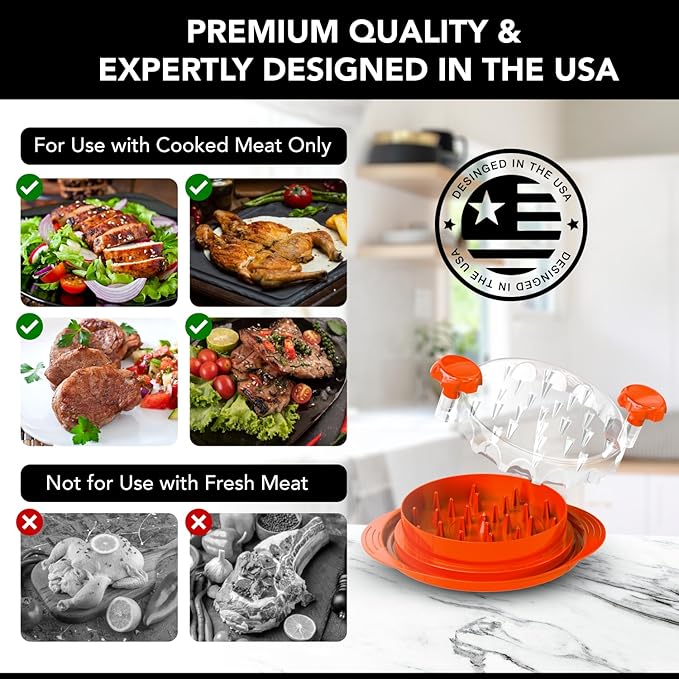 Chicken Shredder with Tray – Fast & Easy Meat Shredder for Pulled Chicken, Pork or Beef – BPA-Free, Anti-Slip Base, Dishwasher Safe – Manual BBQ Gadget – Designed in USA – Cozy Kitchen