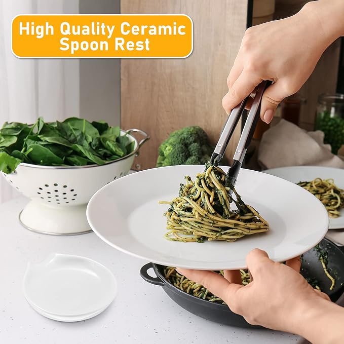 Irenare 8 Pcs Ceramic Spoon Rest for Stove Top, 3.74 Inch Porcelain Spoon Holder, Coffee Utensil Rest Heat Resistant Dishwasher Safe for Home Kitchen Accessories Gift(White)