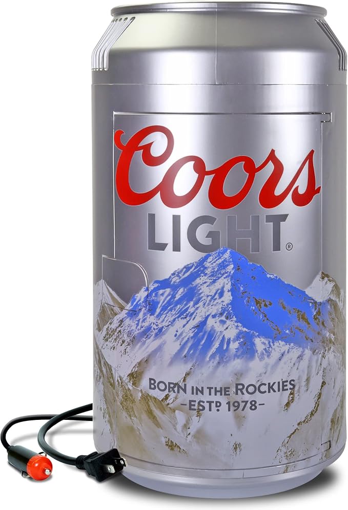 Koolatron Coors Light Mini Fridge - Refrigerator for Bedroom Office, Portable Table Top Beverage Cooler, 12V 110V Refrigerador For Drinks, Soda, Wines, Use In Car, Dorm, Outdoor, 8 Can