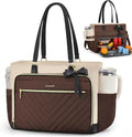 LOVEVOOK Lunch Tote Bag for Women, Insulated Lunch Bag with Laptop Compartment, Large Capacity Teacher Nurse Bag for Work Daily with Large Cup Holder Water Resistant, Coffee-Apricot-Black, 17.3 Inch