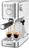 CHULUX Slim Espresso Machine with Milk Frother, 20 Bar Professional Italian Pump Espresso Coffee Machine for Home Cappuccino & Latte Maker, Stainless Steel, Silver