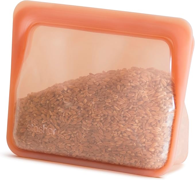 Stasher Silicone Reusable Storage Bag, Stand-Up Mini Bag, Reusable Freezer Bag, Microwave, Dishwasher, Oven Safe, Sous Vide, Eco Friendly, Food-safe Silicone Snack Bag, Food Storage Bag, 56 oz, Coral | Reusable Food Bag