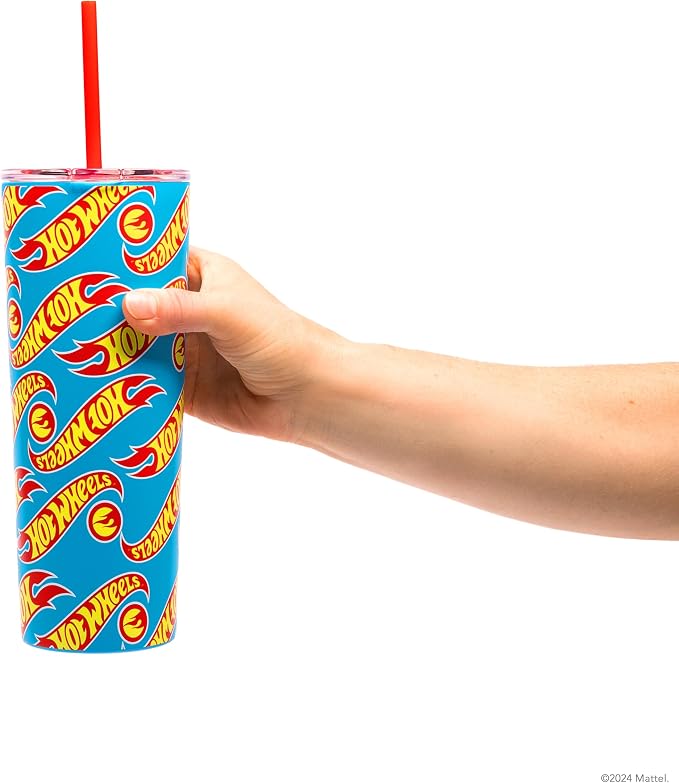 Dragon Glassware x Hot Wheels Tumbler with Straw, 24 oz - Race Team | Vacuum Insulated Stainless Steel Tumbler with Straw & Lid; Double Walled Tumbler with Straw; Hot Wheels Cup with Lid
