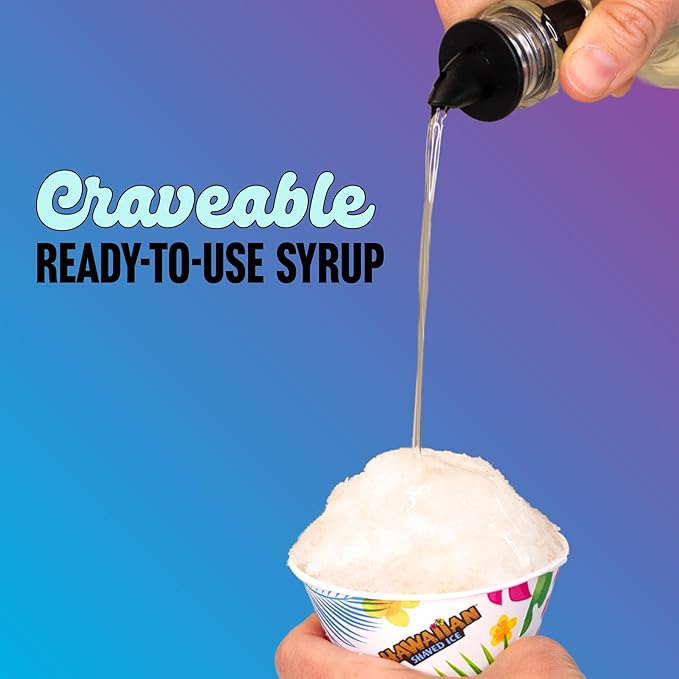Hawaiian Shaved Ice Clear Blue Raspberry Syrup - Nut Soy Dairy & Dye Free - Flavor Fluffy & Crunchy Snow Cones - Shelf Stable - Makes 8 Servings - 16 ounces
